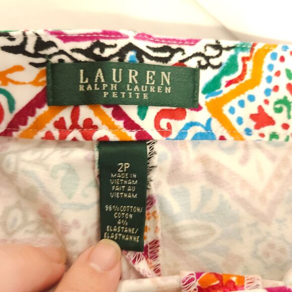 Lauren Ralph Lauren Womens 2P 29x26.5 Petite Colorful Paisley Preppy Pants - Picture 3 of 6